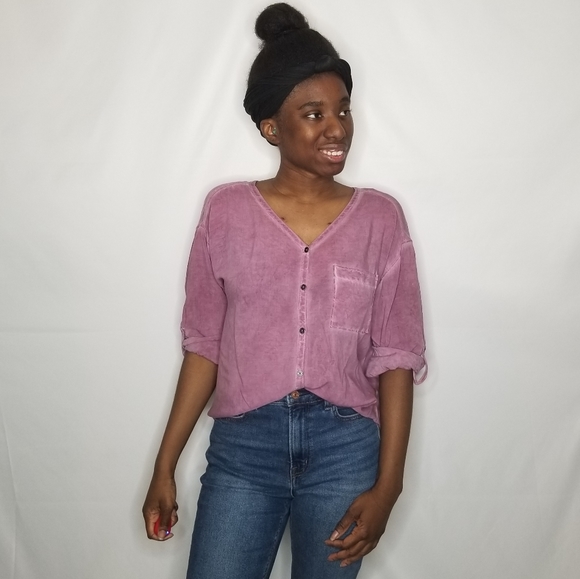 La Hearts Tops - LA Hearts Pink Button Down Blouse
